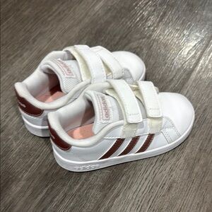 Adidas Kids Shoes - White with Brown Stripes
